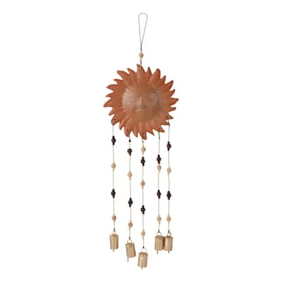 Terracotta Metal Sun Face Wind Chime with Beads and Bells - 36" Brown - 9.5" x 1" x 36"