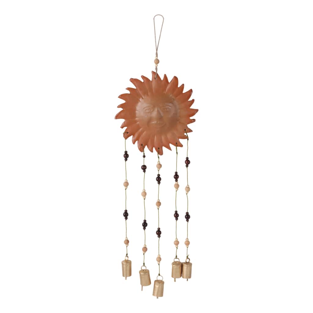 Terracotta Metal Sun Face Wind Chime with Beads and Bells - 36" Brown - 9.5" x 1" x 36"