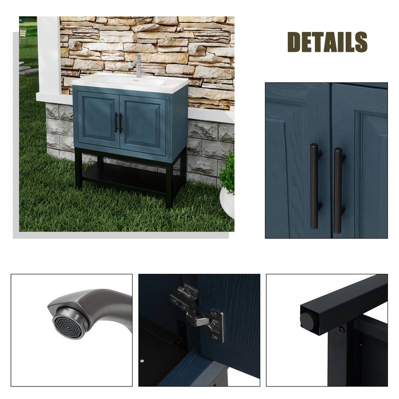 32" Bathroom Vanity with White Ceramic Sink & Hot and Cold Faucet