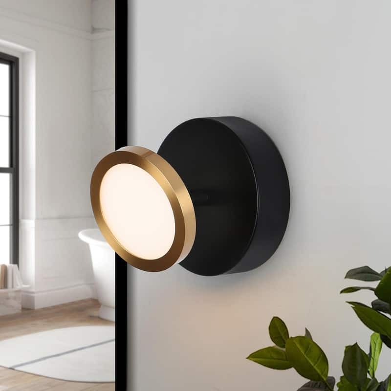 1-Light Modern LED Wall Sconces Mini Round Bathroom Vanity Lights - 4.7" L x 4" W x 4.7" H