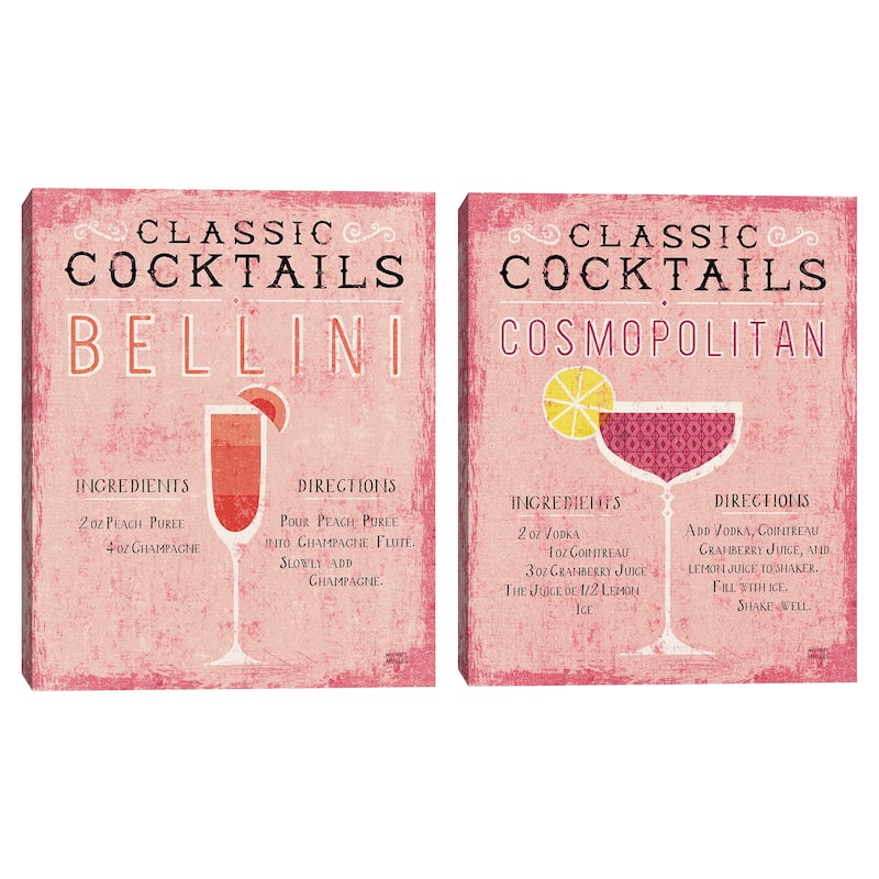 Classic Cocktails Bellini Pink, Classic Cocktails Cosmopolitan Pink by Michael Mullan Canvas Art Prints