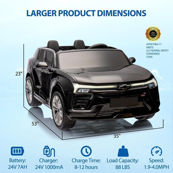 dimension image slide 1 of 4, 24V 2-Seater SUV Licensed Chevrolet Blazer Ride On Car Toy
