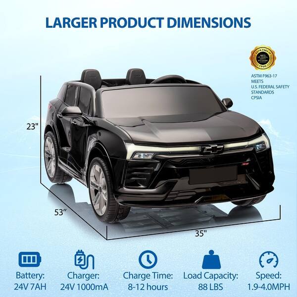 dimension image slide 4 of 5, Baby Car 24V 2-Seater SUV Licensed Chevrolet Blazer Ride On Toy w/Parent Remote