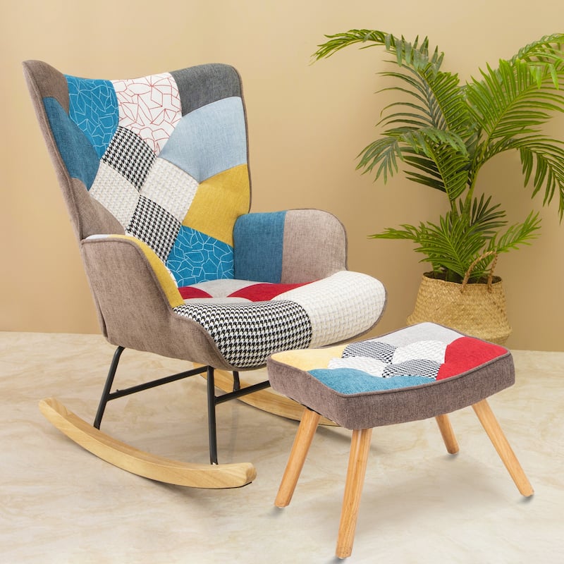 35.4" High Back Rocking Chair with Ottoman - Colorful