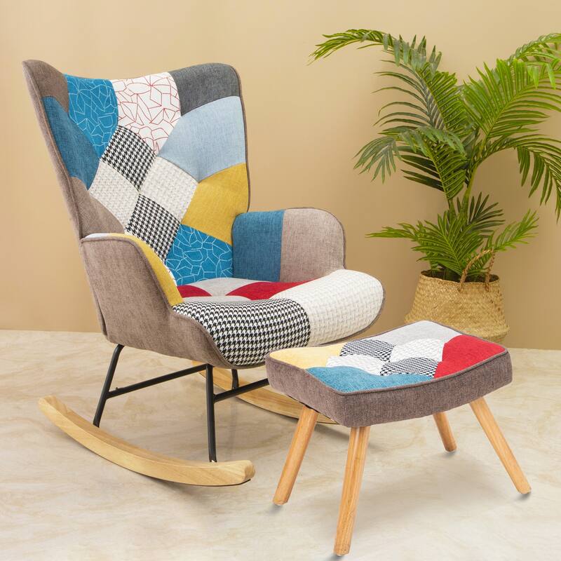 Comfortable Rocking Chair with Ottoman, Ideal for Relaxing in the Living Room or Bedroom. - Multi-1