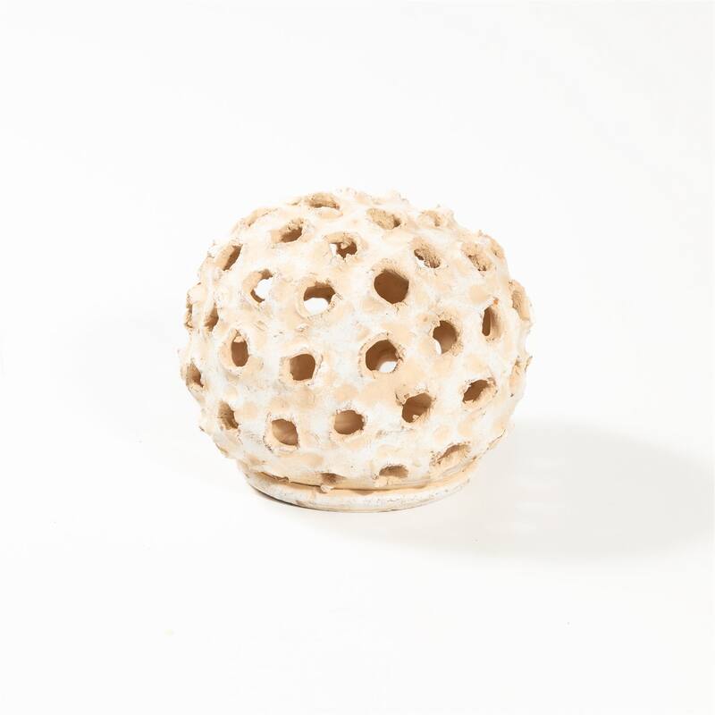 Sm Round Object With Holes White Ivory 8.5"X8.5"x7"- ST - White Ivory - White Ivory