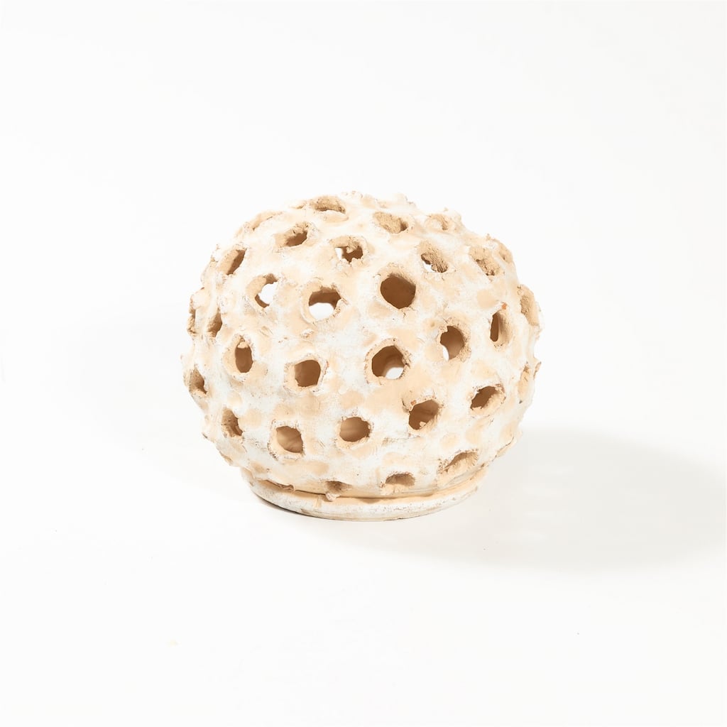 Sm Round Object With Holes White Ivory 8.5"X8.5"x7"- ST - White Ivory - White Ivory