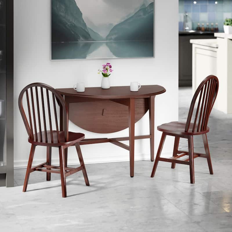 Hannah 3-Pc Double Drop Leaf Table Set with 2 Windsor Chairs Walnut Finish