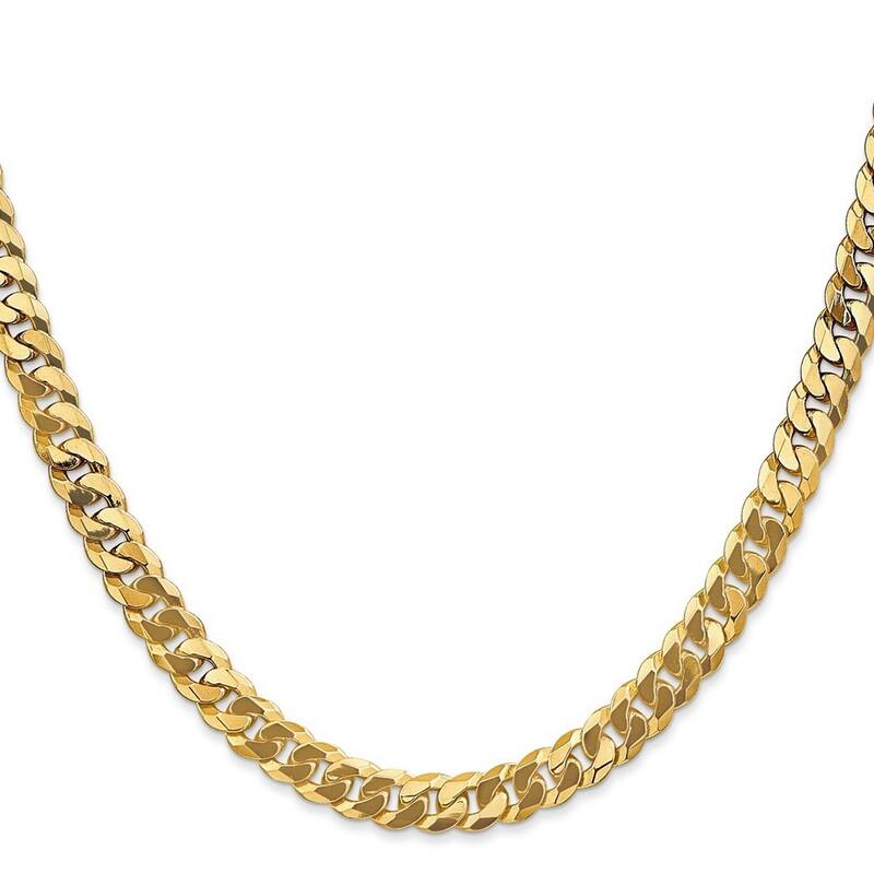 Curata 14k Yellow Gold Solid Polished 6.1mm Beveled Curb Chain Bracelet Lobster Claw