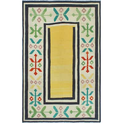 Modern Flatweave Everette Gold/Ivory Rug - 6'4" x 9'9"
