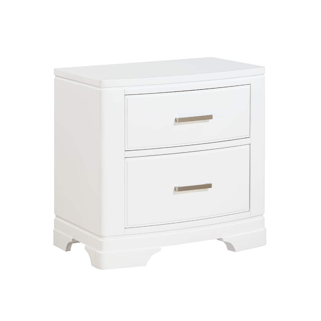 Hudy 2 Drawer Nightstand, Metal Handles, 26 Inch, White Birch Veneer