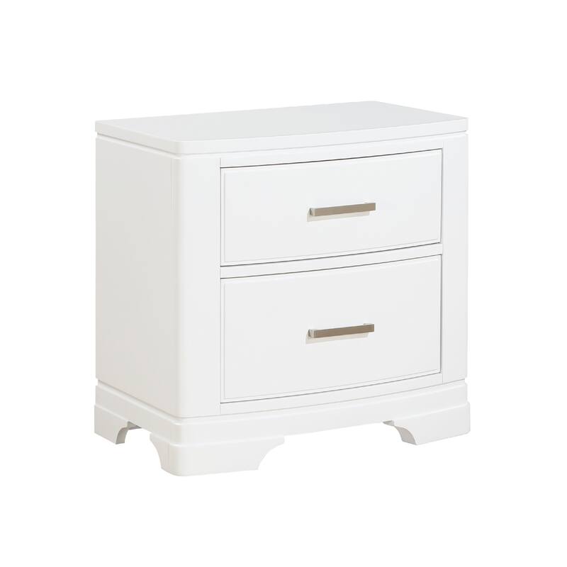Hudy 2 Drawer Nightstand, Metal Handles, 26 Inch, White Birch Veneer