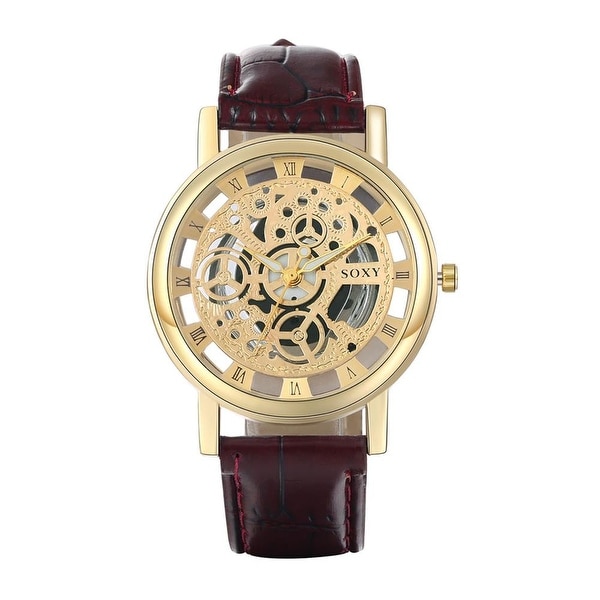 Faux Black Leather Gold Spiral Design Watch