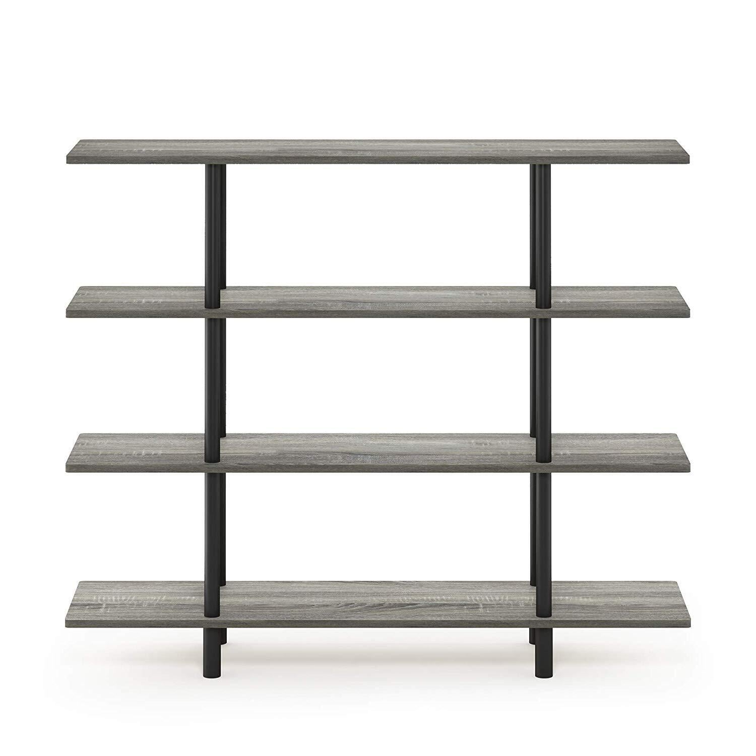 4 Tiers Wood Household Shelving Unit in French Oak/Black (47.2 in. W x 39.4 in. H x 11.6 in. D) - 47.2