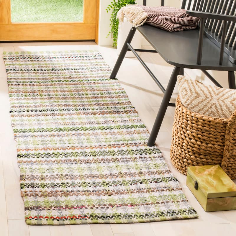 SAFAVIEH Handmade Flatweave Montauk Hermanda Casual Cotton Rug - 2'3" x 8' Runner - Green/Multi