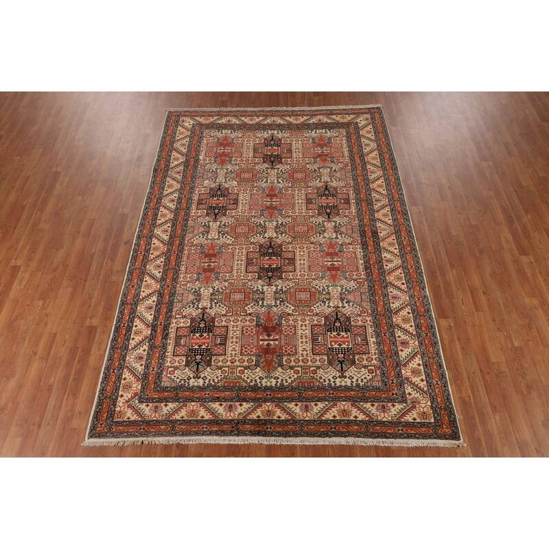 Geometric Anatolian Oriental Vintage Area Rug Hand-Knotted Wool Carpet - 6'9" X 10'0"