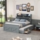 preview thumbnail 37 of 43, Platform Bed Frame with Storage Headboard, Trundle & Charging Station, Wood Captain Bed with 3 Drawers, Low Profile Bed Gray - Full