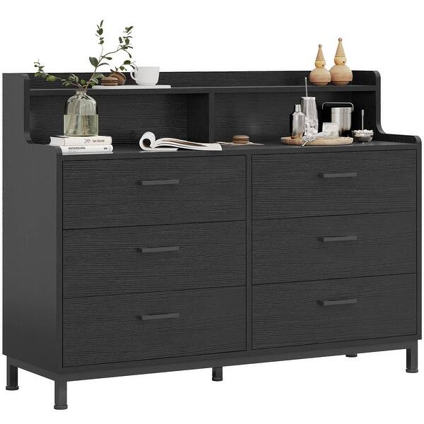 6 Drawer Double Dresser with Shelves, Black Dresser for Bedroom, Chest of Drawers  Storage Organizer - Bed Bath & Beyond - 38233486