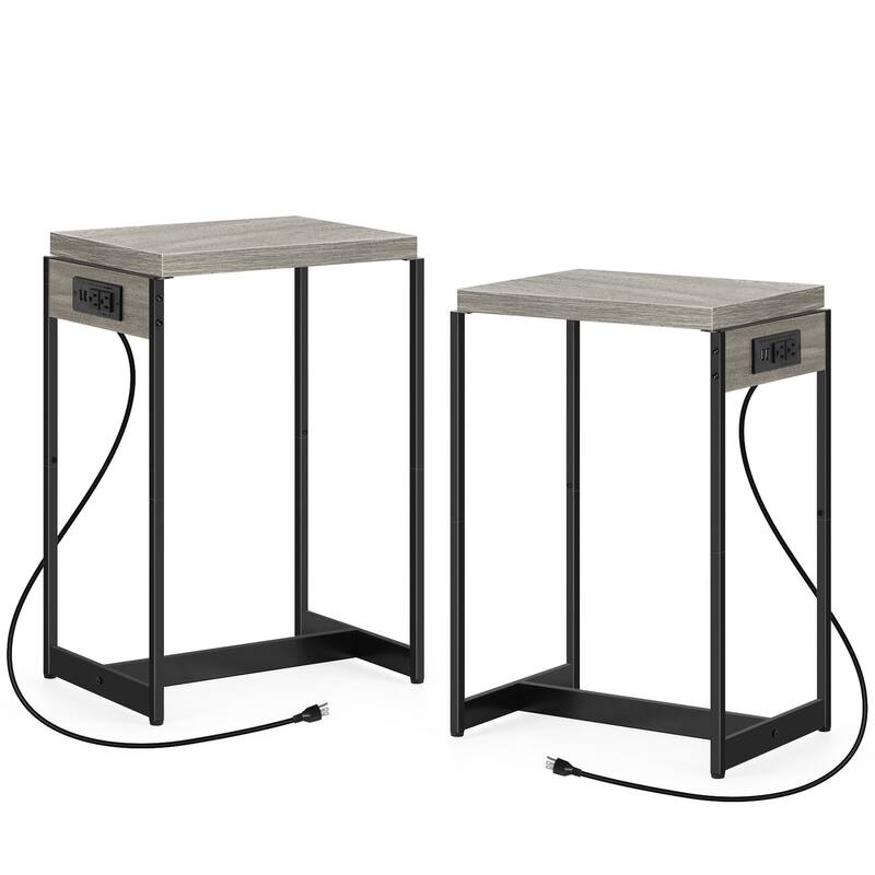 Nightstands Set of 2 with Charging Station - Grey