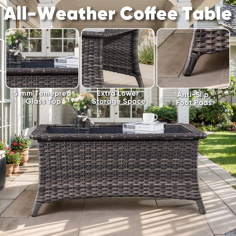 Outdoor Coffee Table with Tempered Glass Top