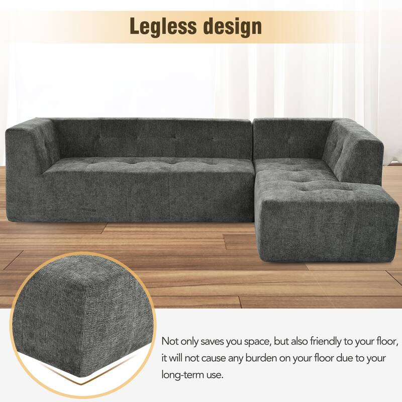 112"x74" Modular Gray Chenille L-Shape Sofa Set, 2pcs Free Combo, Easy Assembly