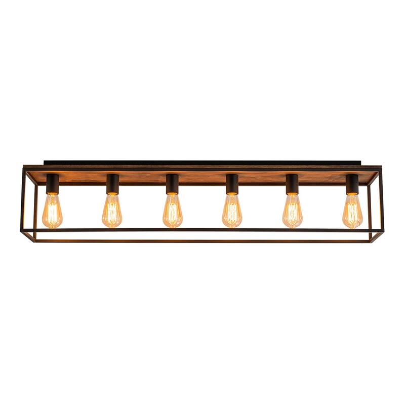 Modern Farmhouse Oak Wood Rectangle Cage Semi-Flush Mount