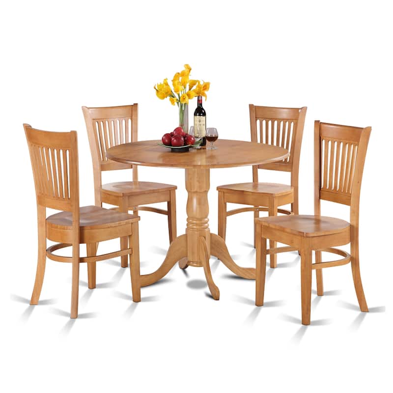 East West Furniture 5 Piece Dining Table Set- a Round Wooden Table and 4 Chairs, Oak(Seat Type Options)