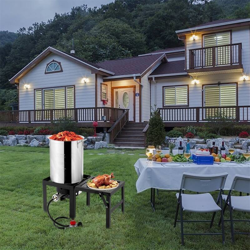 30QT Aluminum Turkey Fryer With Propane Gas Stove And Foldable Side Table - N/A