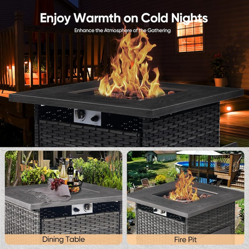 Outdoor Propane Fire Pit Table - 55000 BTU, Adjustable Flames - Square