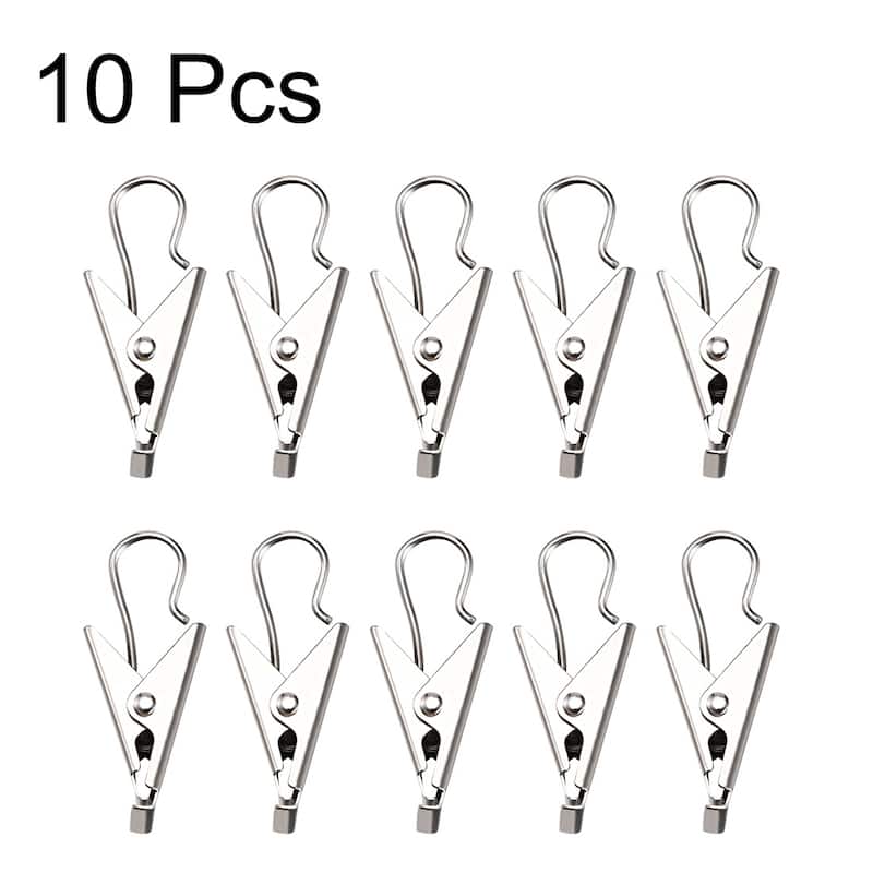 Curtain Clips Hooks Metal 1" Clip Length for Home Decoration Silver Tone 10 Pcs - Silver Tone