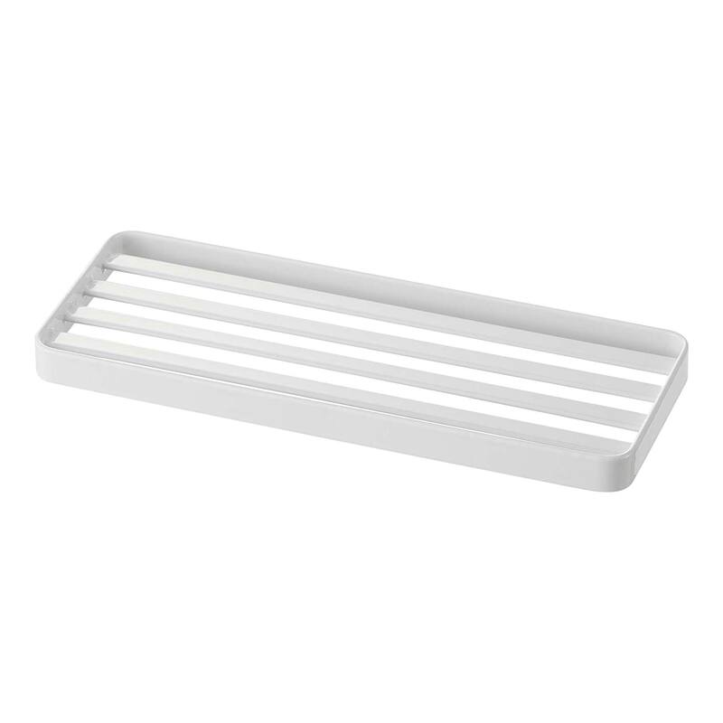 Yamazaki Home Slotted Bathroom Tray, Steel - L 3.54 x W 9.45 x H 0.59 inches - White