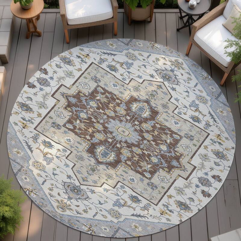 Machine Washable Indoor/ Outdoor Traditional Kolkata Chantille Rug - Gray - 8' x 8'