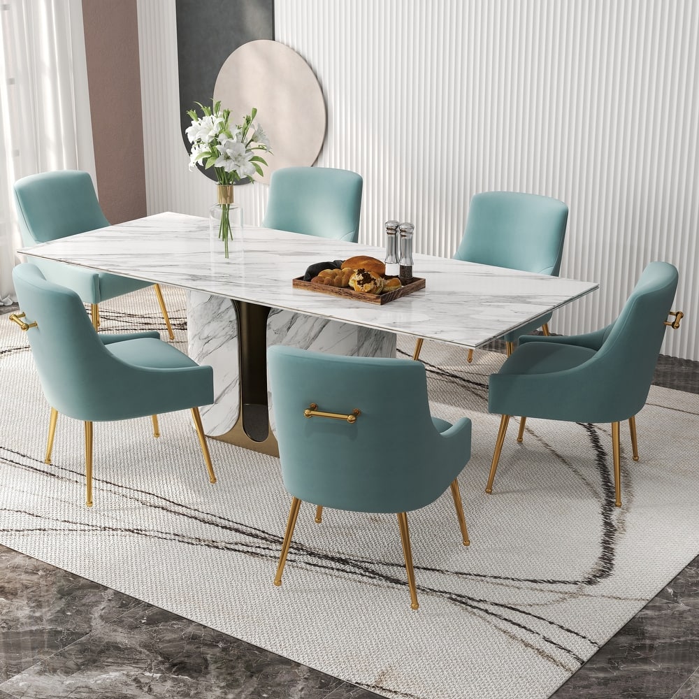 SEYNAR Velvet Upholstered Dining Chair Set of 6, Modern Glam Armless Side Chair