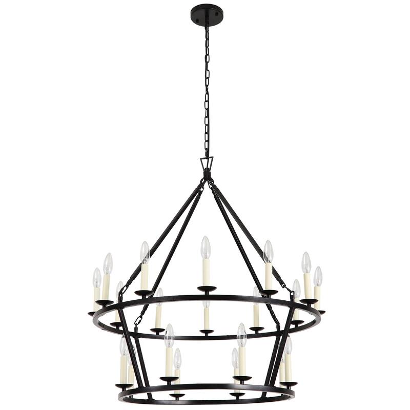 Farmhouse 20-Light Candle Style Wagon Wheel Chandelier - 33.5" x 82.5"(LxH)