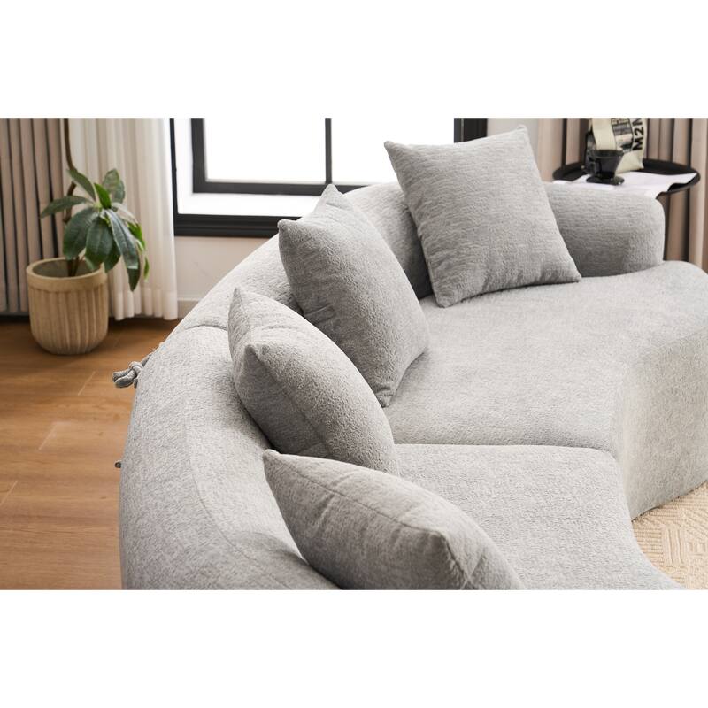 Modular Curved Sectional Sofa, Full Compression 4-Seater Foam Couch, Chenille Boneless Cloud Sofa for Living Room, Bedroom