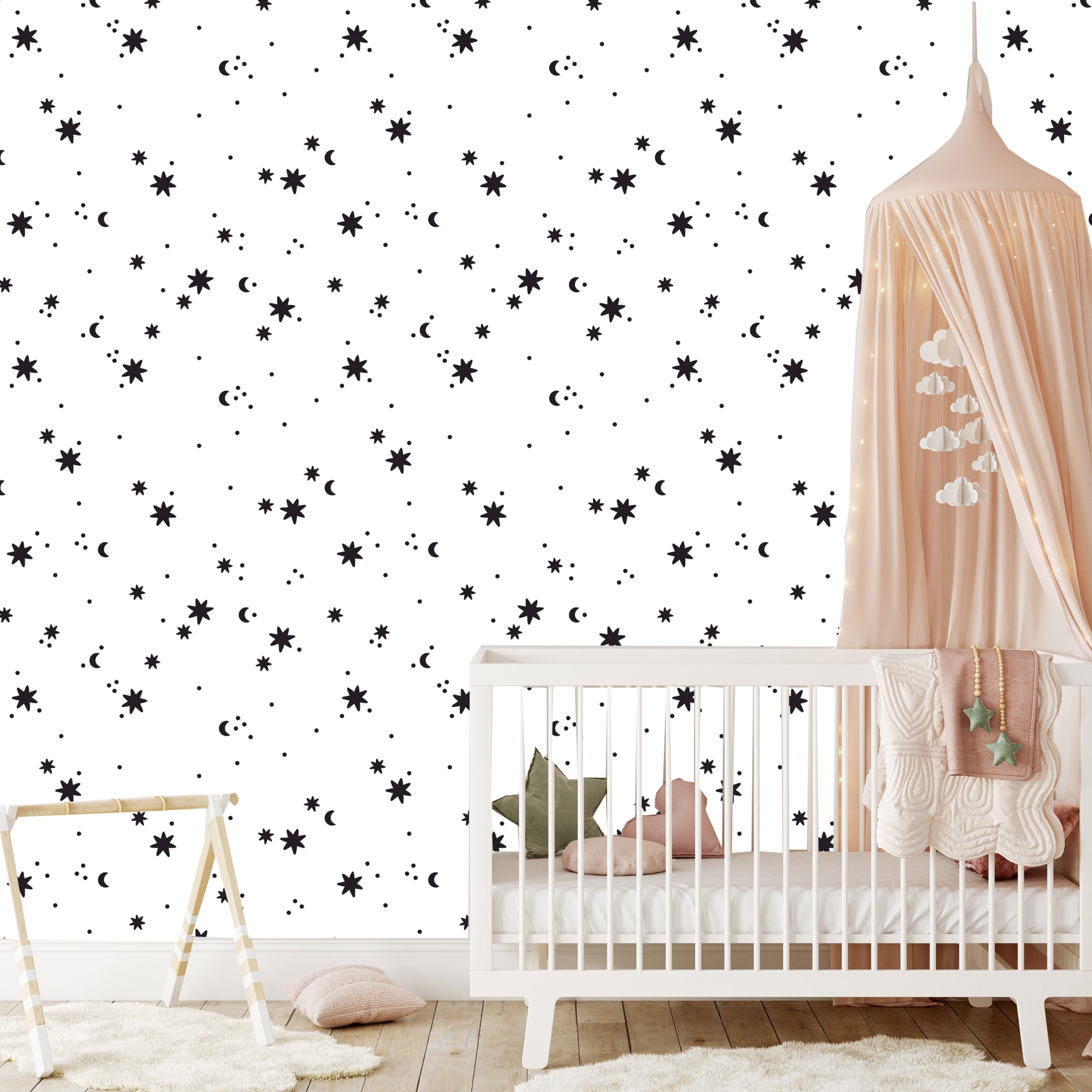 Moon and Stars Nursery Peel and Stick Wallpaper   37793260