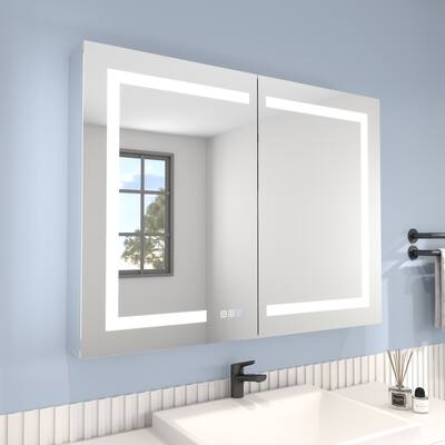 ExBrite 40" x 30" LED Lighted Bathroom Medicine Cabinet with Mirror,Recessed or Surface Mount,Defog - 40" x 30"