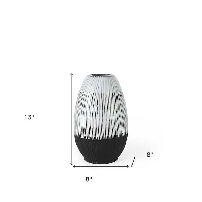 HomeRoots 19" Black Gray And White Abstract Cylinder Ceramic Table Vase