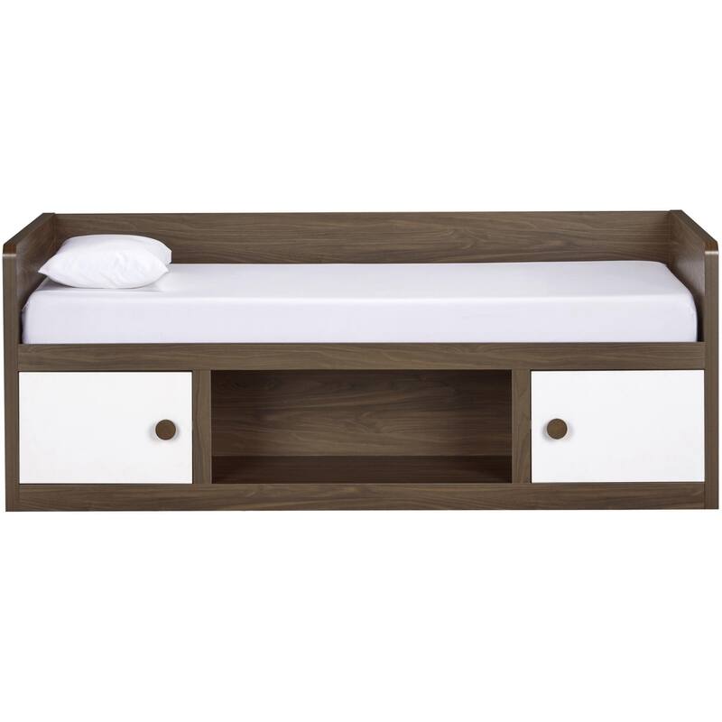 Roomfitters Sierra Ridge Terra Twin Size Daybed with Storage Drawers, Two-Tone Walnut and White Finish