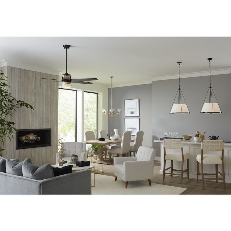 Parkhurst Collection Six-Light New Traditional Brushed Bronze Clear Glass Chandelier Light - 30 in x 30 in x 14 in