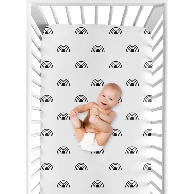 White and Black Boho Rainbow Boy Girl Fitted Crib Sheet - Black and White Bohemian Celestial Sky Gender Neutral Outdoors Nature