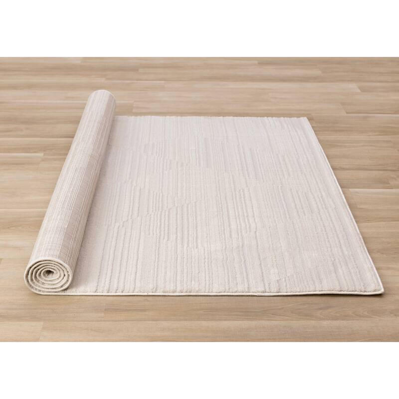 Ellie Collection - High-Low Textured Soft Polyester Beige Area Rug