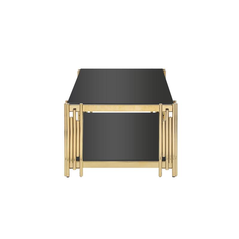 Woker Furniture 48" Wide Rectangular Coffee Table with Black Tempered Glass Top