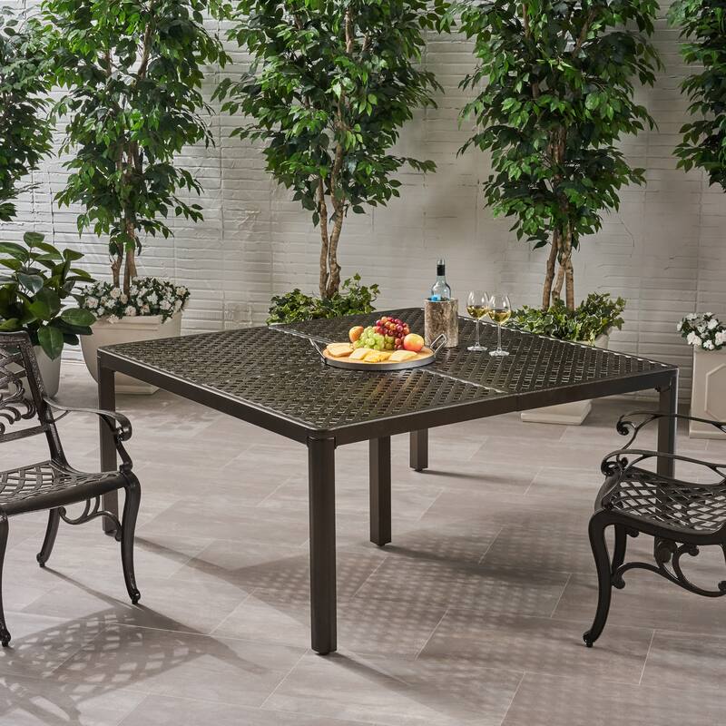 Outdoor Modern Aluminum Dining Table with Woven Accents,for Dining Room, Home Office, Living Room Furniture, Easy Assembly - Black