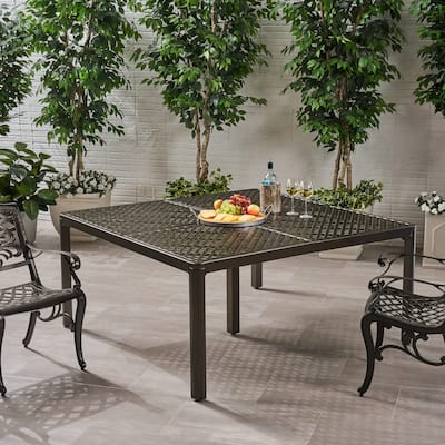 Outdoor Modern Aluminum Dining Table with Woven Accents,for Dining Room, Home Office, Living Room Furniture, Easy Assembly
