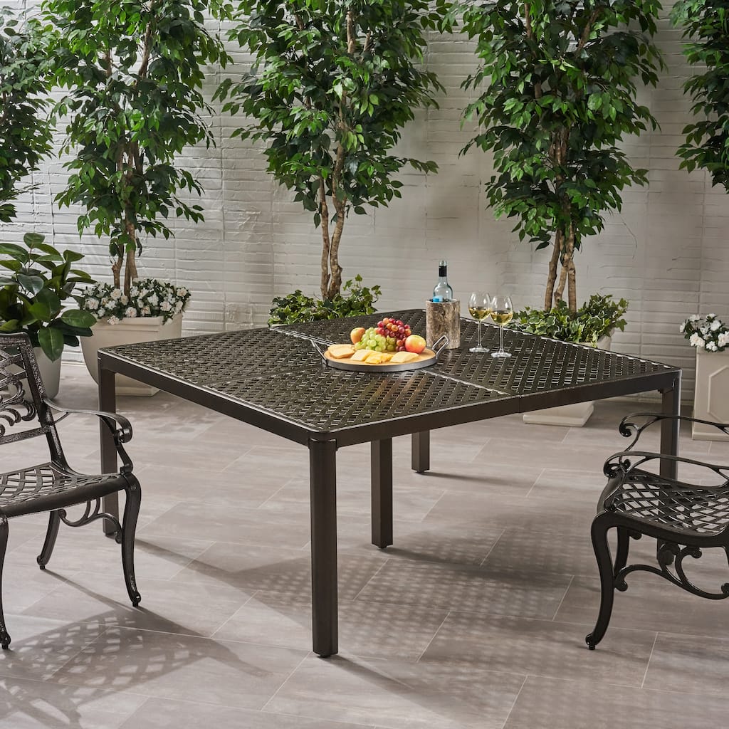 Outdoor Modern Aluminum Dining Table with Woven Accents,for Dining Room, Home Office, Living Room Furniture, Easy Assembly
