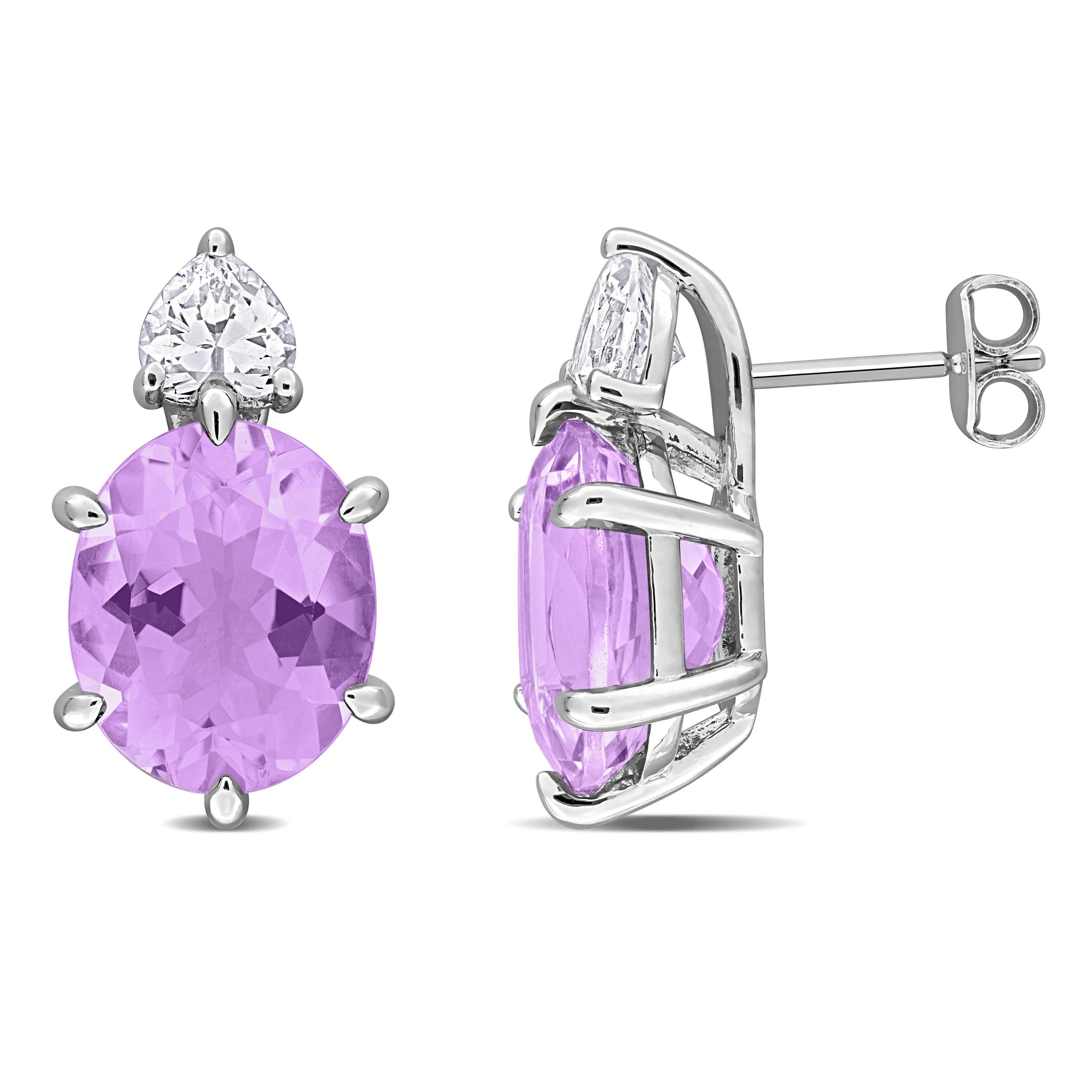 Miadora Pink Amethyst and Lab Created White Sapphire Drop Earrings in Sterling Silver