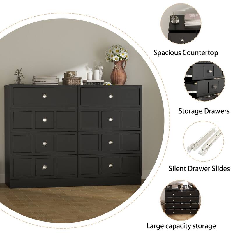 8 Drawer White Dresser, Modern Wood Storage Cabinet with Wide Top, Bedroom Chest Organizer