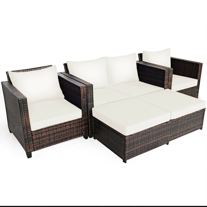 5 Pieces Patio Cushioned Rattan Furniture Set - 50" x 30.5" x 29" (L x W x H)