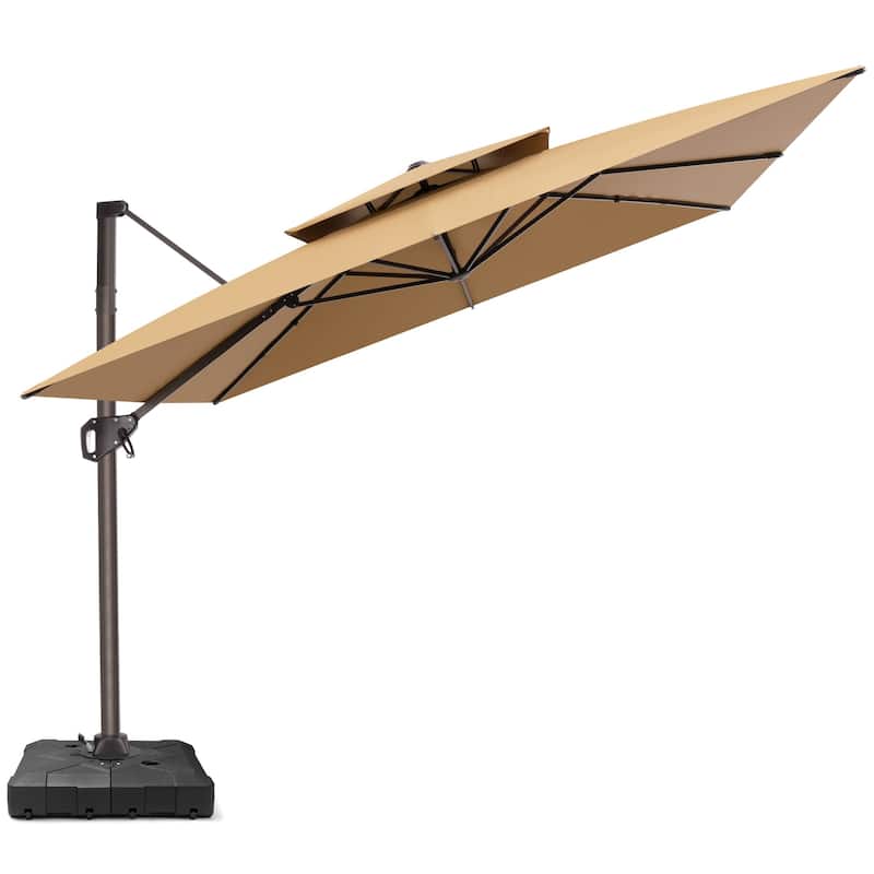 Outdoor 10FT Square Adjustable Offset Cantilever Patio Umbrella with Base - Tan